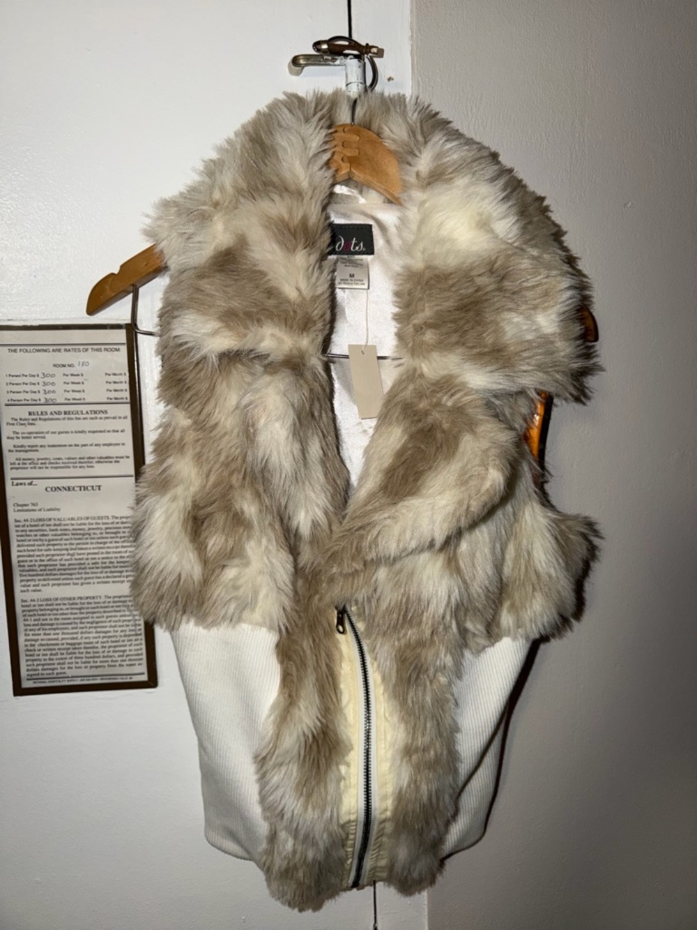 Dots Beige & Cream Faux Fur Trim Knit Vest